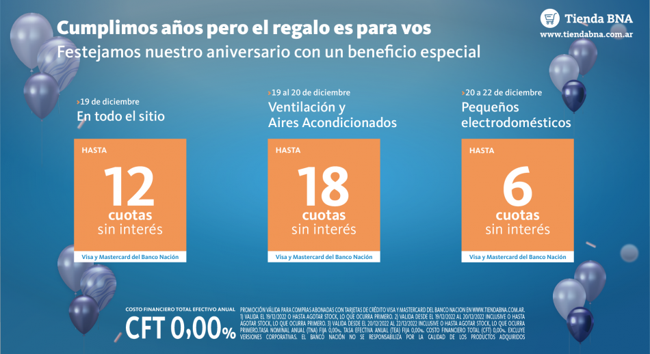Tienda BNA cumple años: 6, 12 y en hasta 18 cuotas sin interés