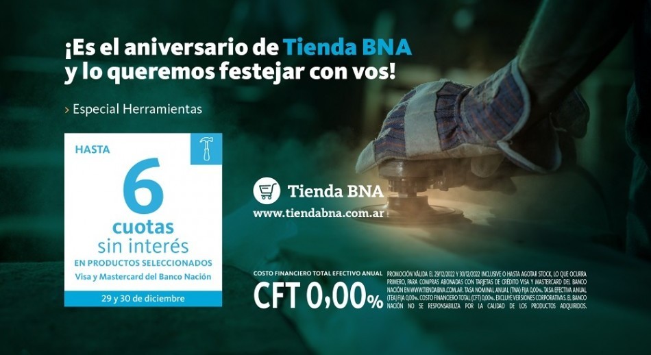 Aniversario de Tienda BNA: Herramientas en hasta 6 cuotas sin interés